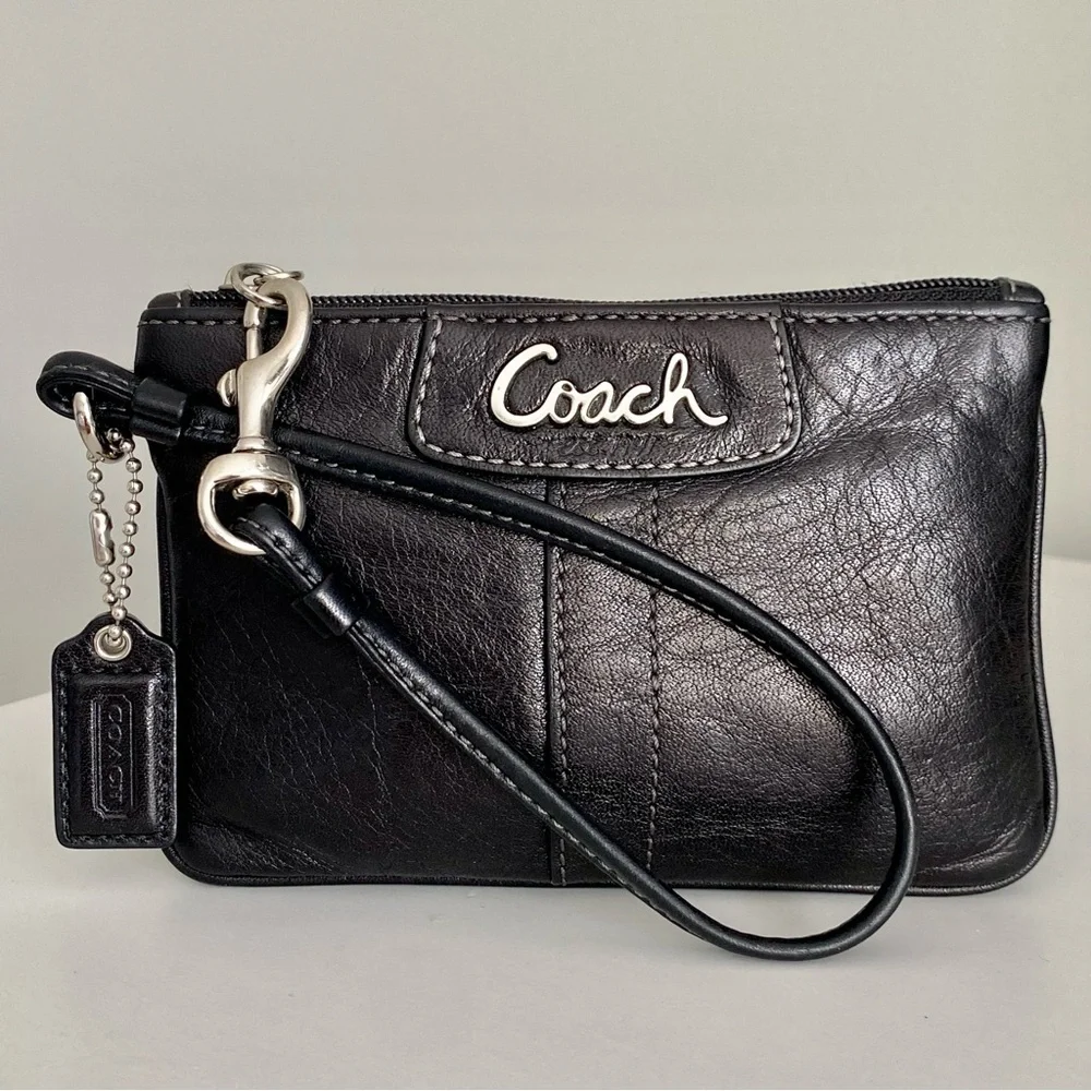 Coach Signature Black Leather Wristlet